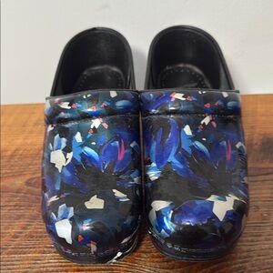 Used Dansco Black and Blue Clogs Size 38